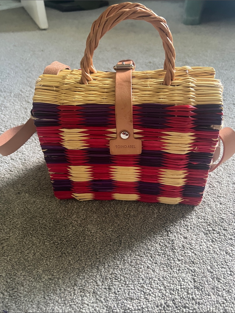 TOINO ABEL Portugal Handwoven Basket Bag Leather Crossbody Multicolor Artisan